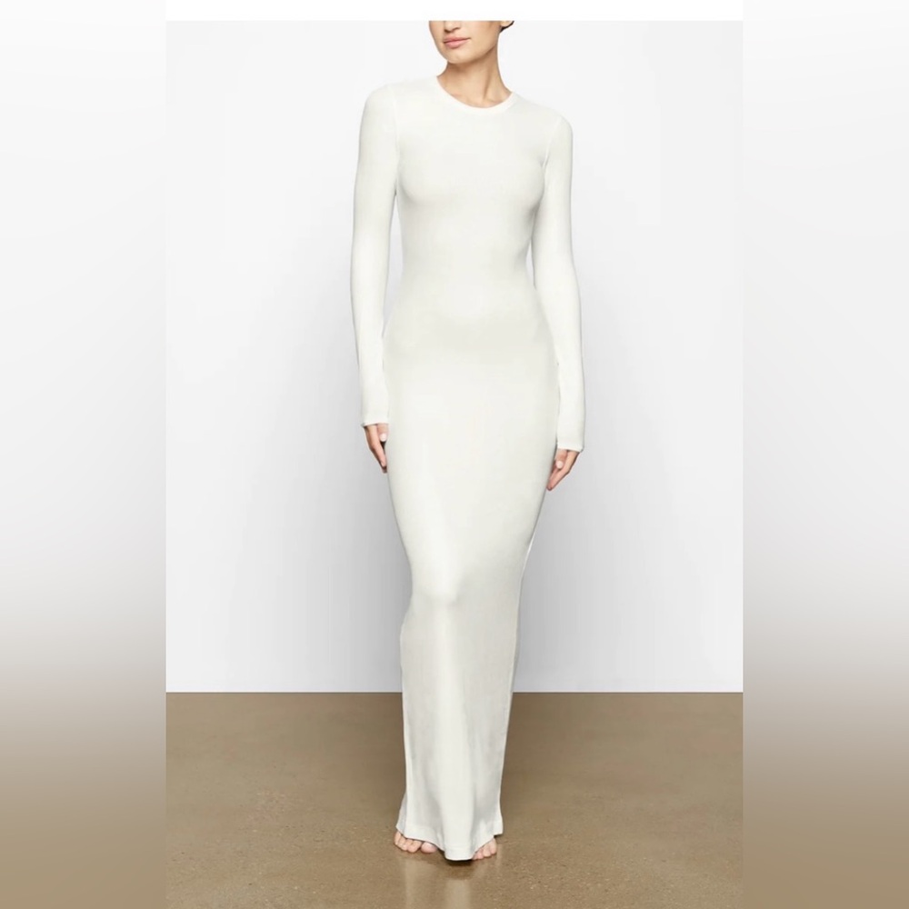 Skims Crewneck Soft Lounge Shimmer Dress in White